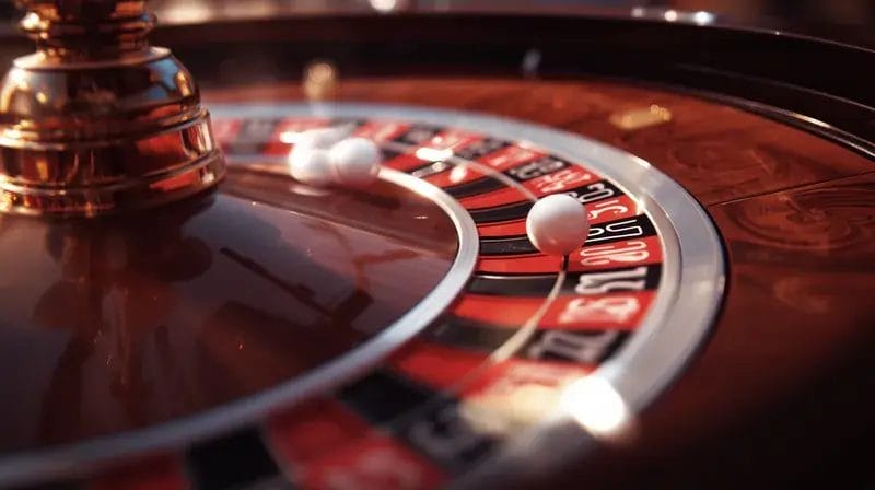 roulette ball in turning roulette wheel